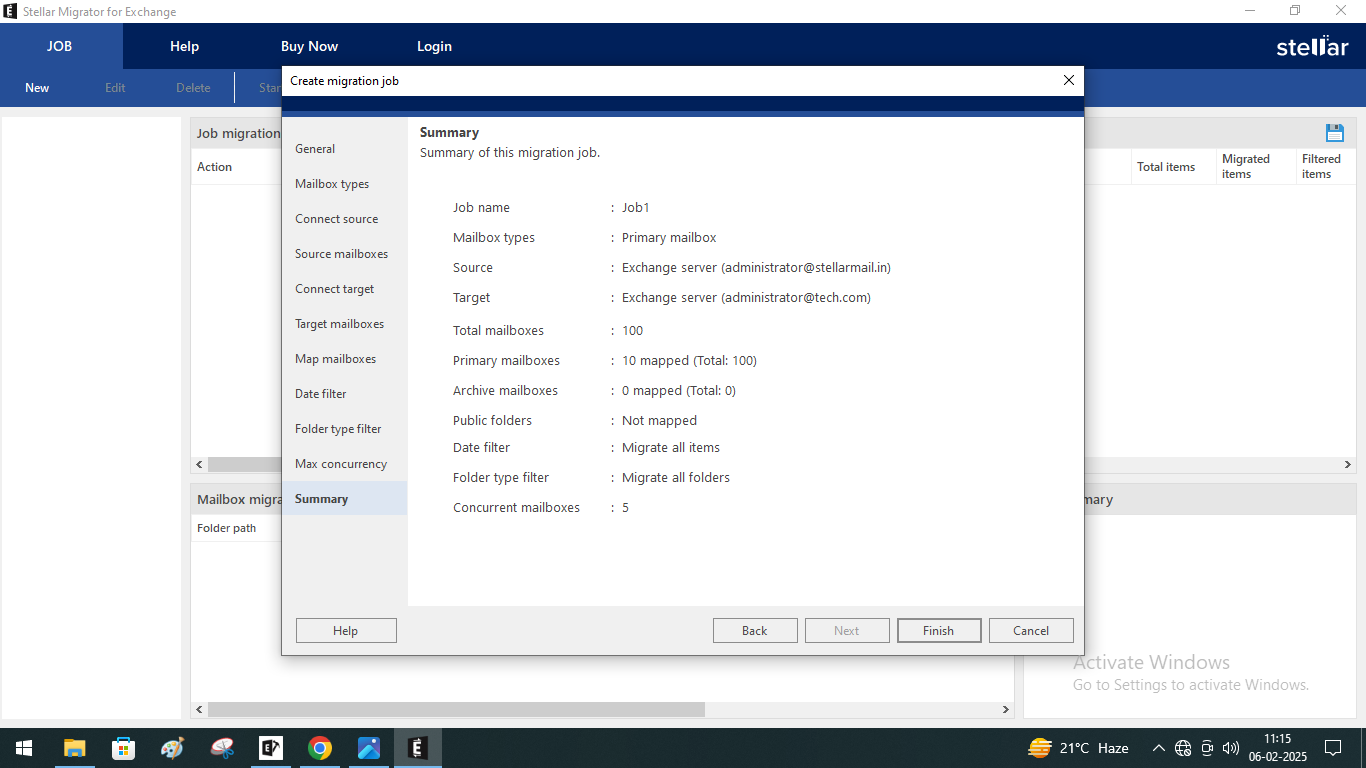 Review and confirm all configuration settings before proceeding with the migration.